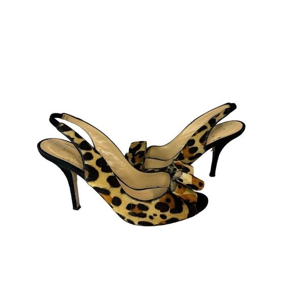Kate Spade Leopard Calf Hair Peep Toe Slingback Heels Size 7B - Picture 2 of 12